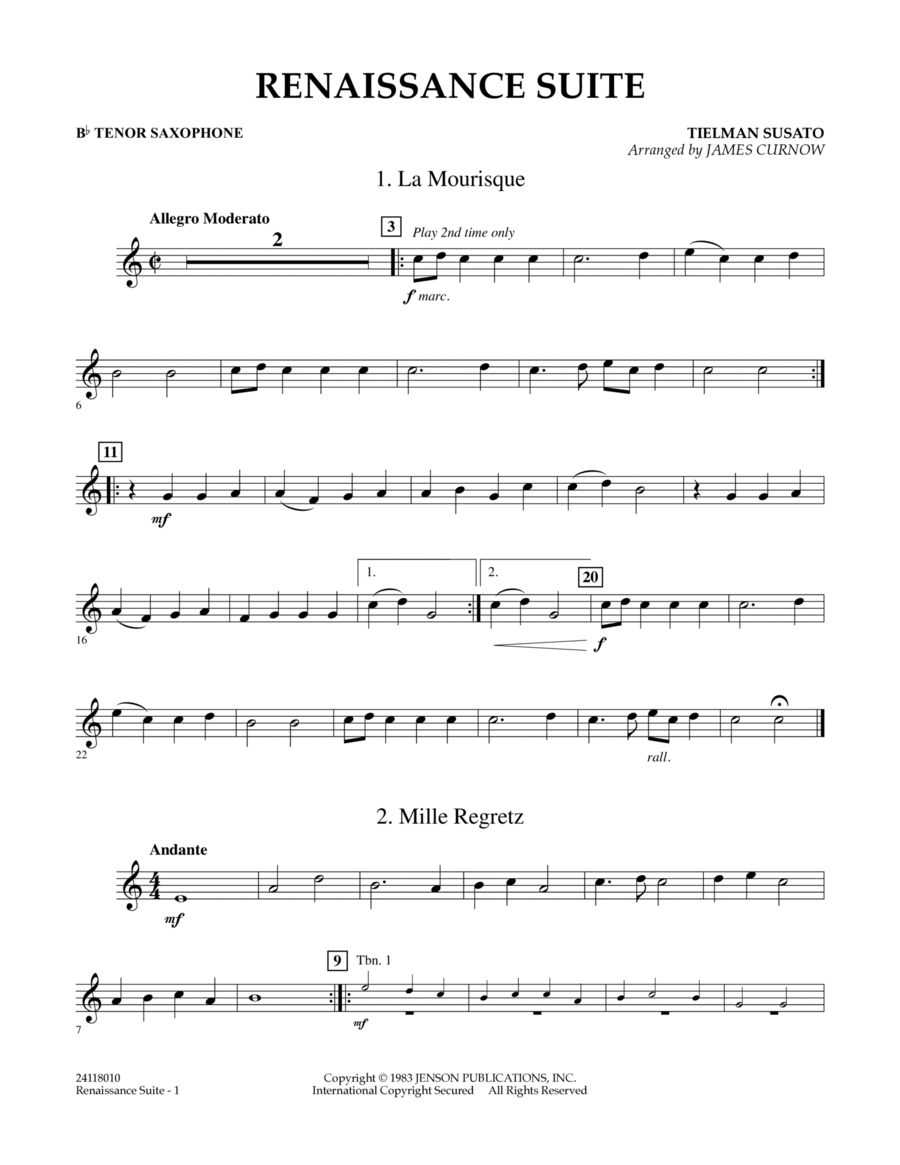 Renaissance Suite - Bb Tenor Saxophone Concert Band scores gallery preview page 1