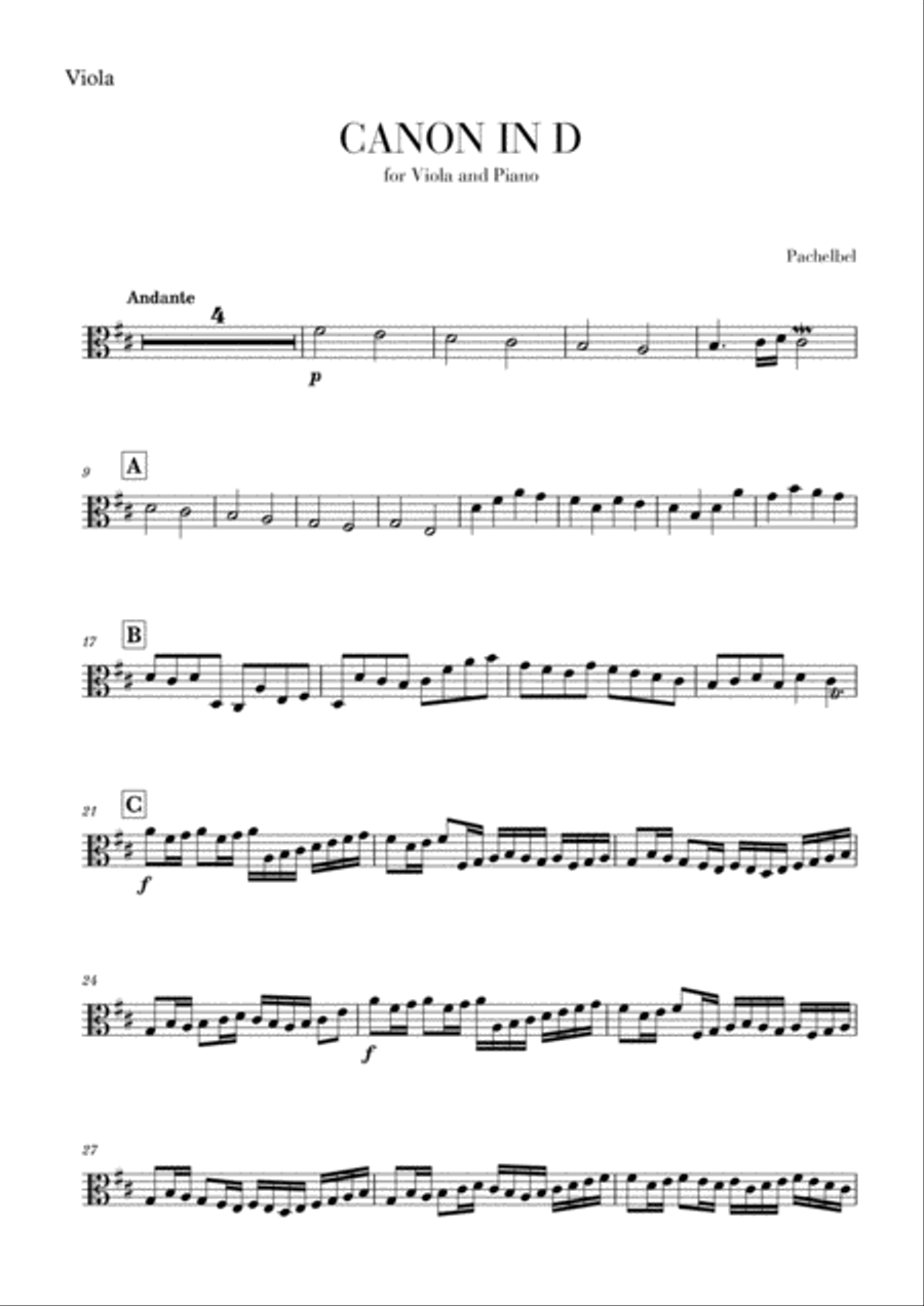 Canon in D for Viola Canon in D for Viola Viola Solo scores gallery preview page 1