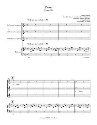 Book cover for Canon (Pachelbel) (Bb) (Soprano Saxophone Trio, Keyboard)