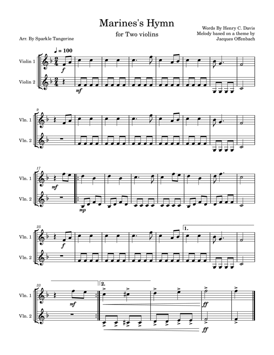Marines's Hymn String Duet scores gallery preview page 1