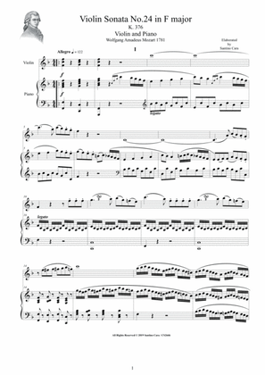 Mozart - Violin Sonata No.24 in F major K 376 for Violin and Piano - Score and Part