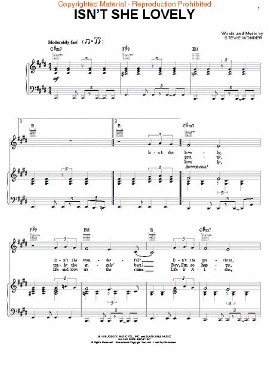 Isn't She Lovely Isn't She Lovely Piano, Vocal, Guitar scores gallery preview page 2