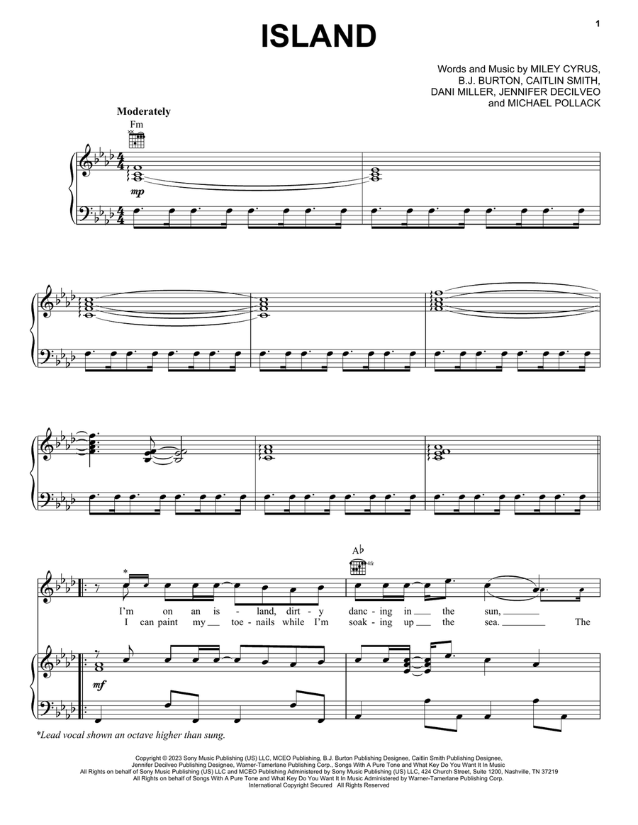 Island Piano, Vocal, Guitar scores gallery preview page 1