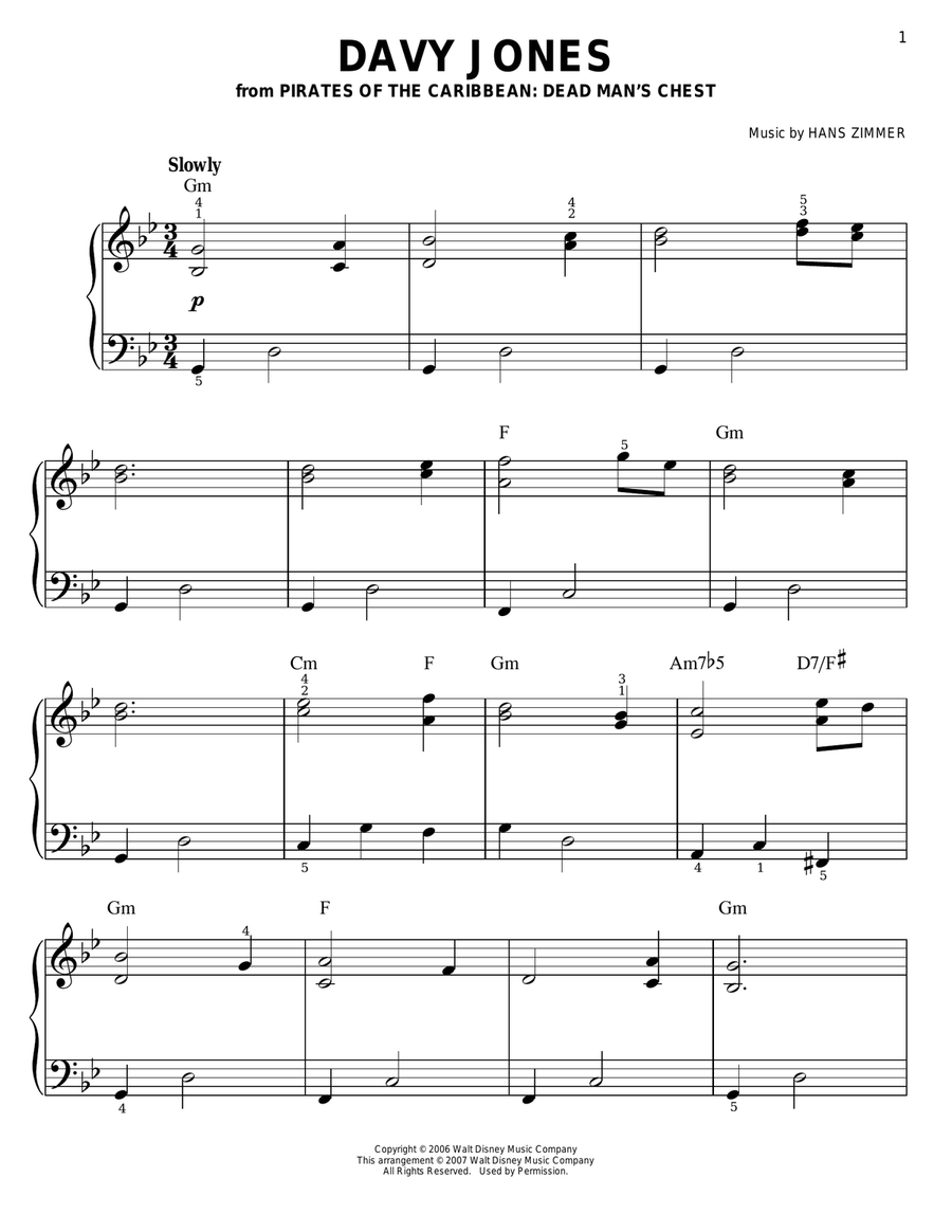 Davy Jones (from Pirates Of The Caribbean: Dead Man's Chest) Easy Piano scores gallery preview page 1