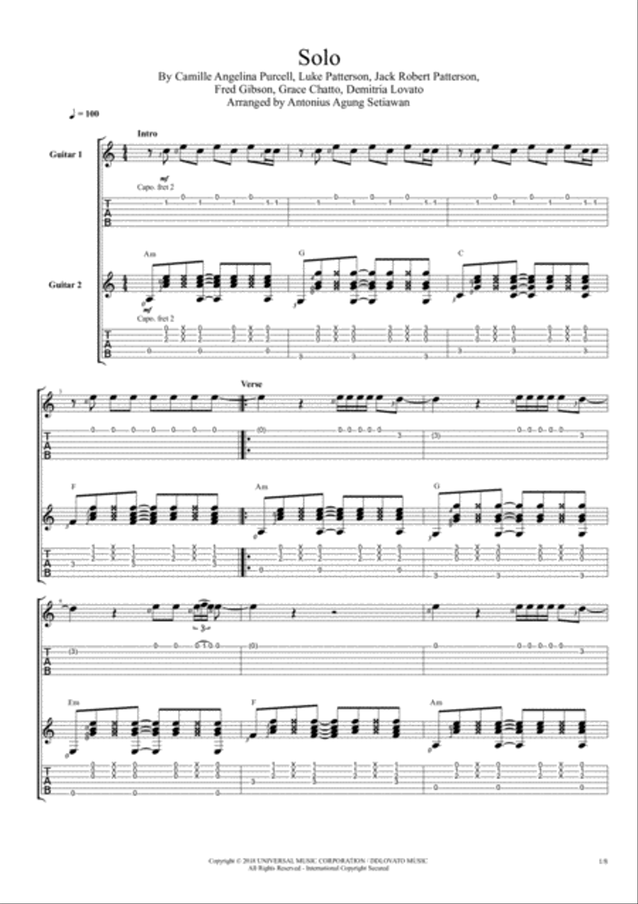 Solo Solo Guitar Tablature scores gallery preview page 1