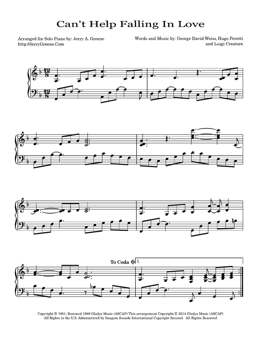 Can't Help Falling In Love Piano Solo scores gallery preview page 2