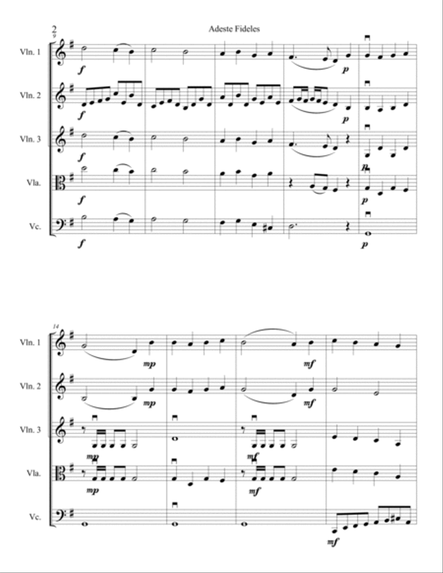 Adeste Fideles for String Quintet String Orchestra scores gallery preview page 3
