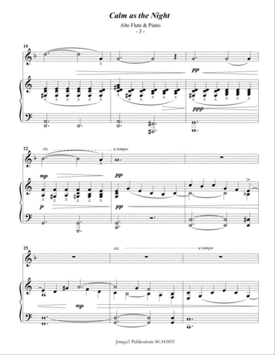 Bohm: Calm as the Night for Alto Flute & Piano Flute Solo scores gallery preview page 3