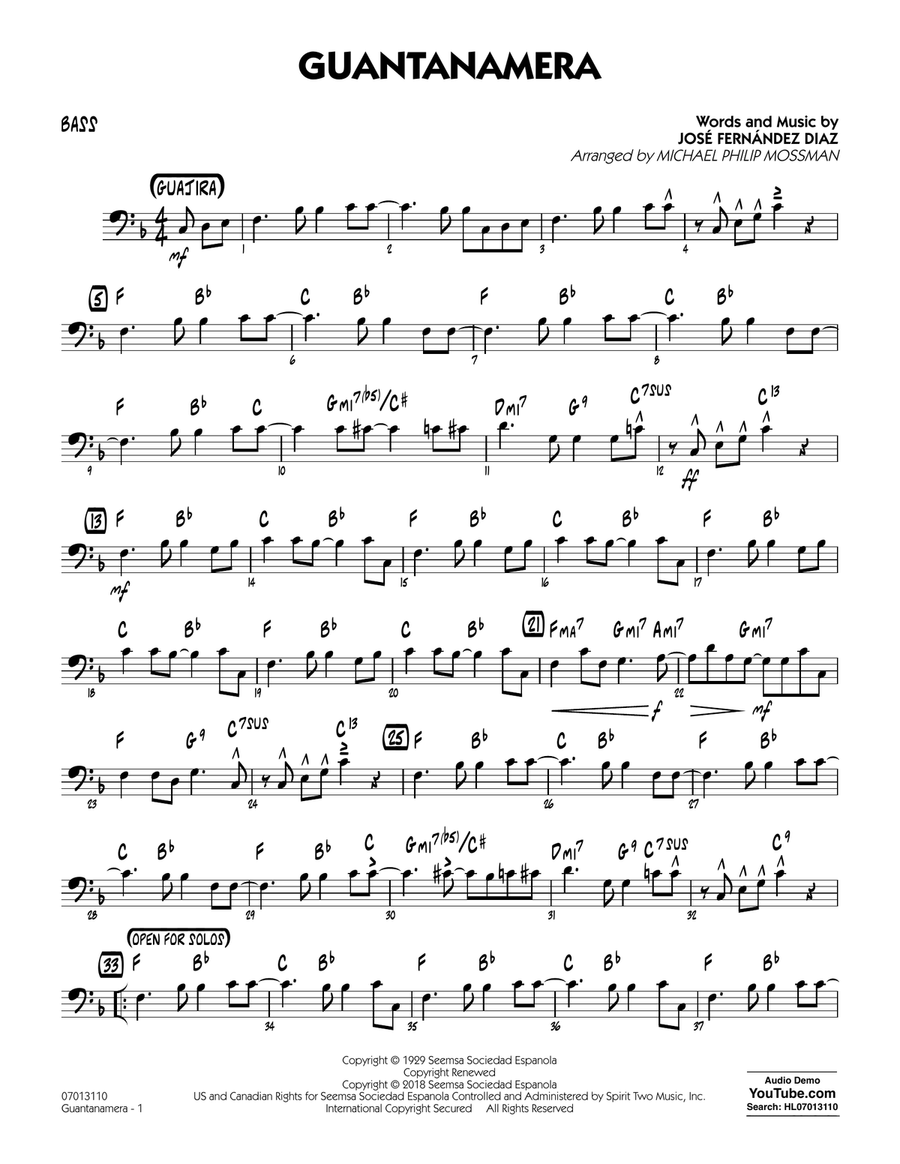 Guantanamera - Bass Jazz Ensemble scores gallery preview page 1