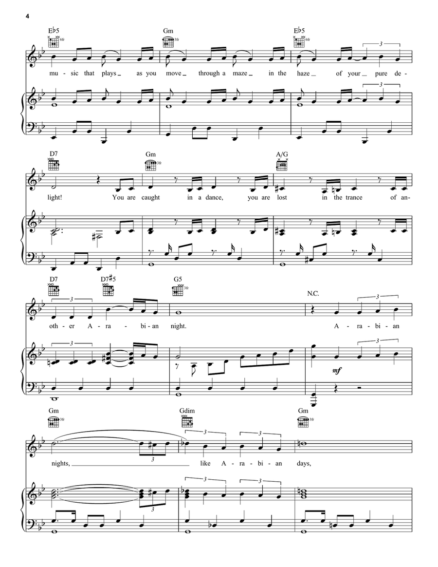 Arabian Nights (2019) (from Disney's Aladdin) Piano, Vocal, Guitar scores gallery preview page 4