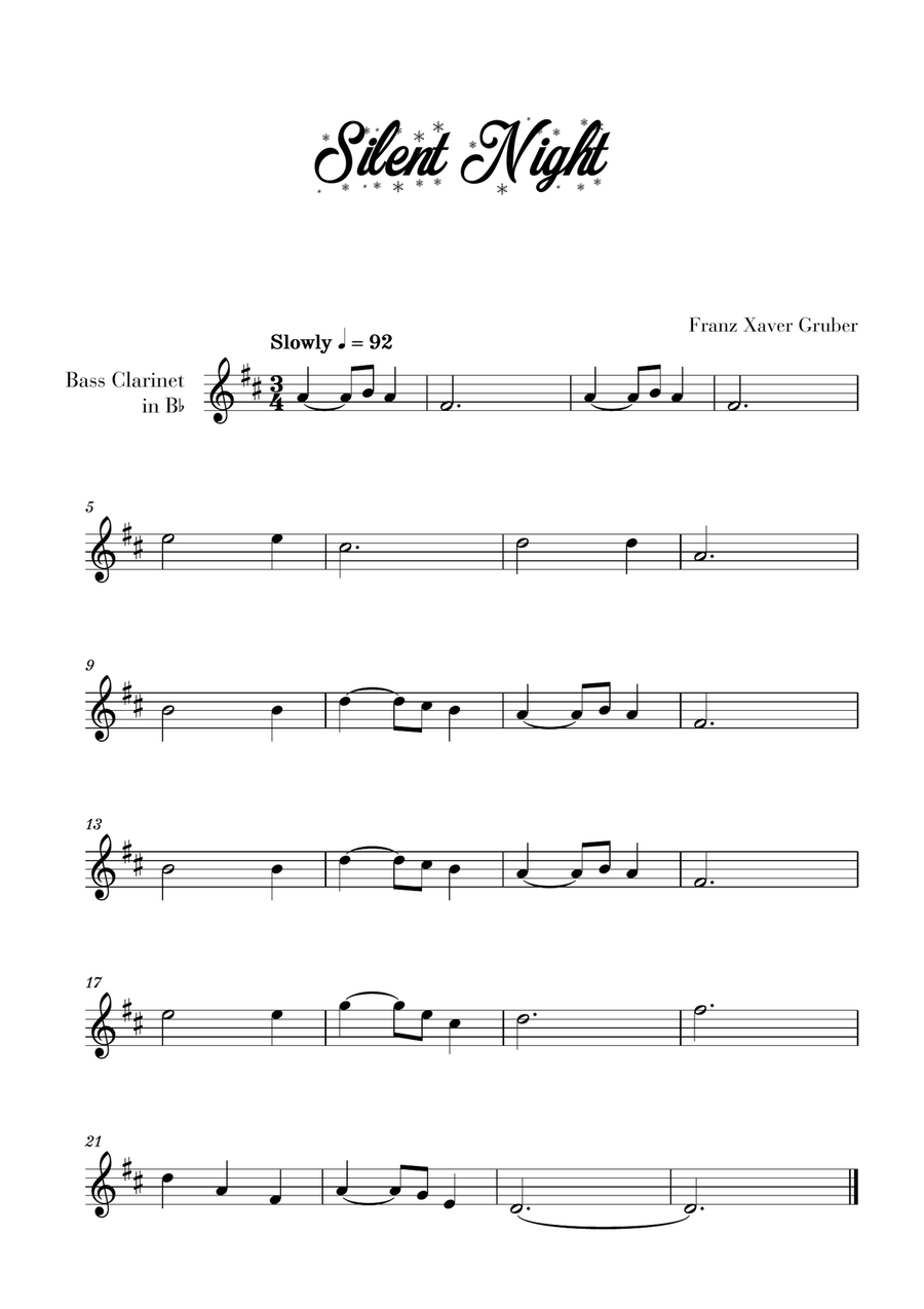 Silent Night (for Bass Clarinet) Bass Clarinet scores gallery preview page 1