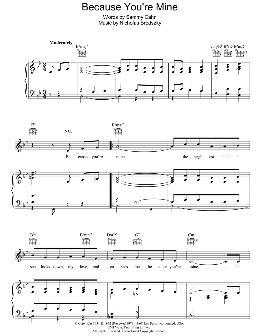 Because You're Mine Piano, Vocal, Guitar scores gallery preview page 1
