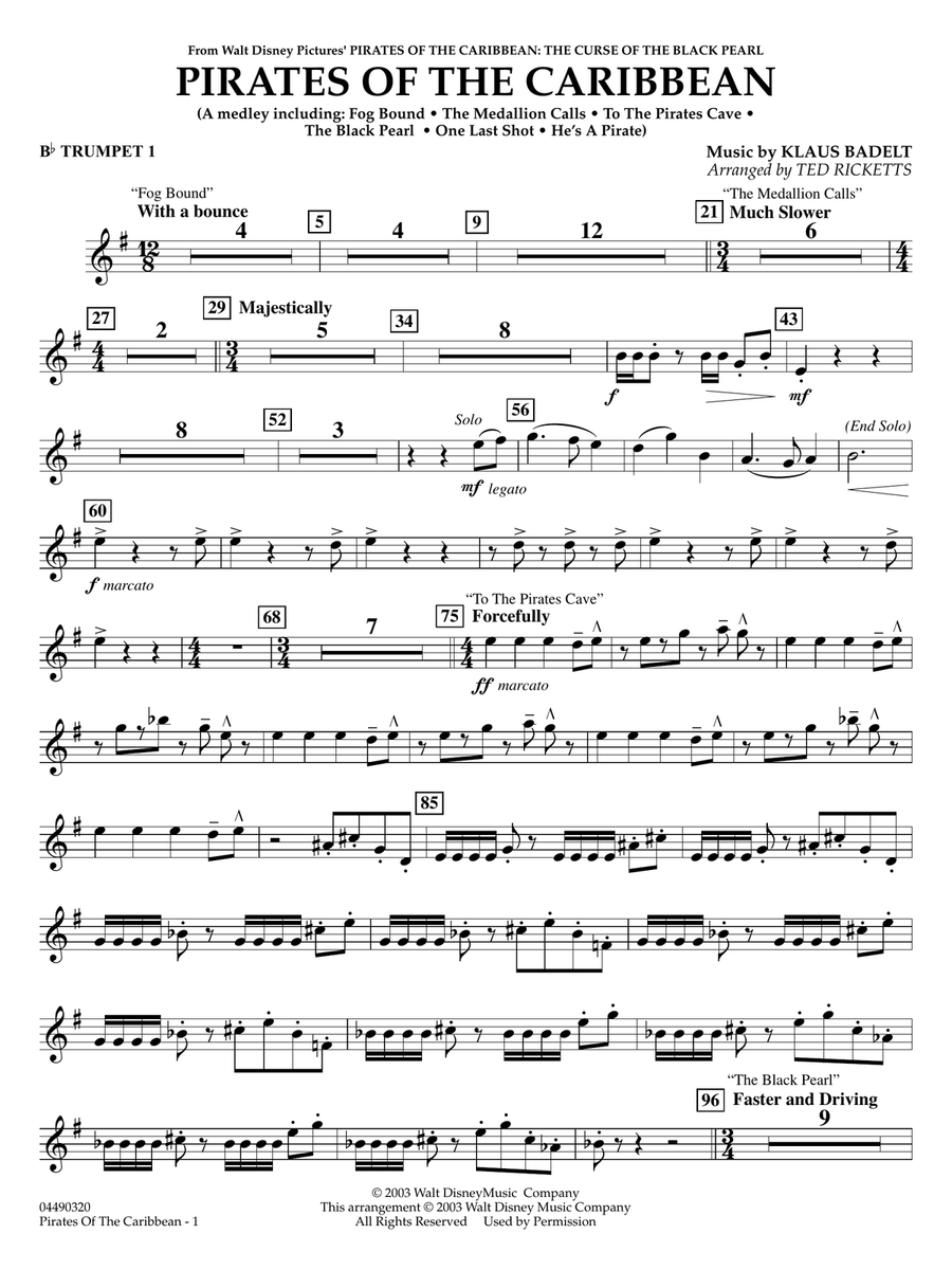 Pirates of the Caribbean (arr. Ted Ricketts) - Bb Trumpet 1 Full Orchestra scores gallery preview page 1
