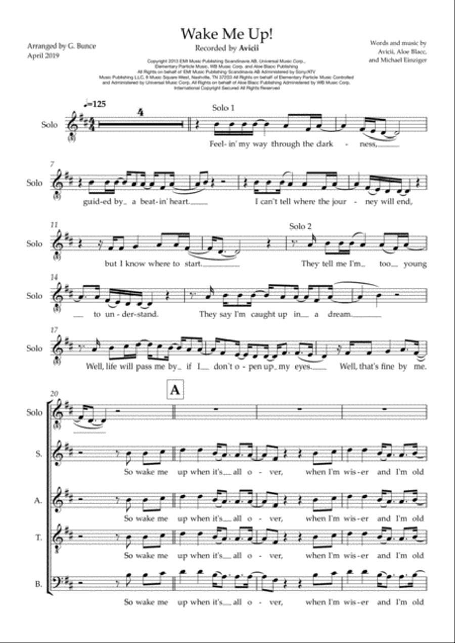 Wake Me Up 4-Part scores gallery preview page 1