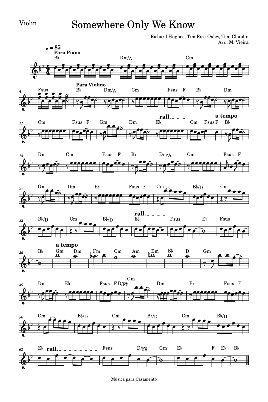 Somewhere Only We Know Violin Solo scores gallery preview page 1