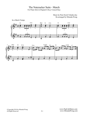 The Nutcracker Suite - March for Piano Solo in Original G Key
