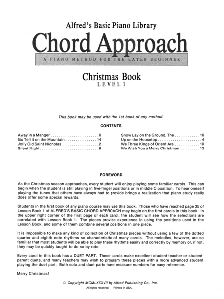 Alfred's Basic Chord Approach Christmas, Book 1