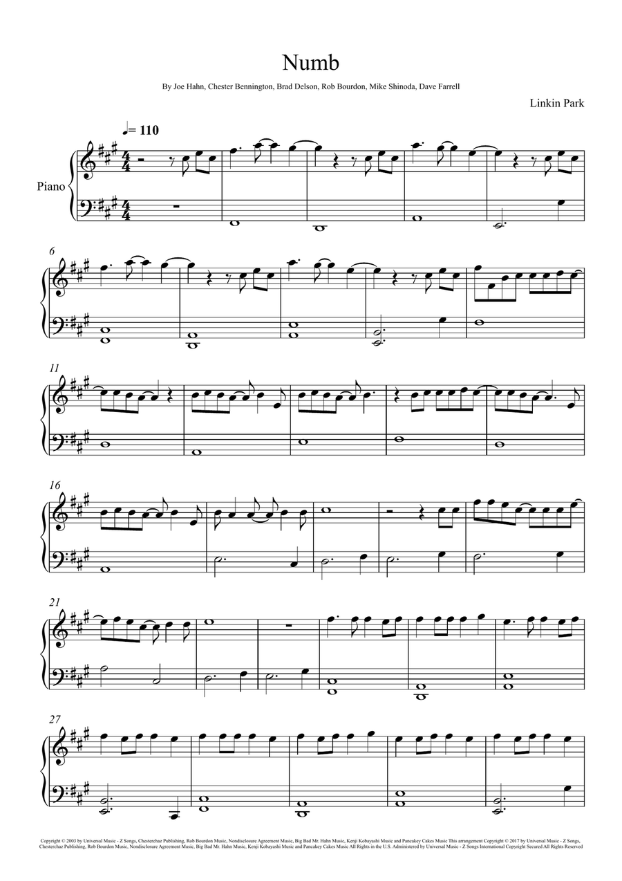 Numb Easy Piano scores gallery preview page 1