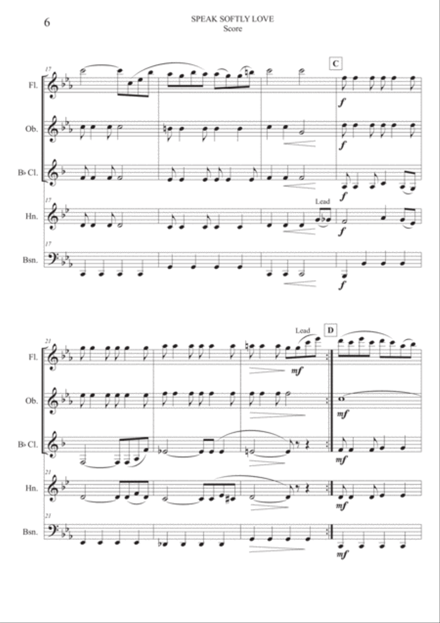 Speak Softly Love Woodwind Quintet scores gallery preview page 6