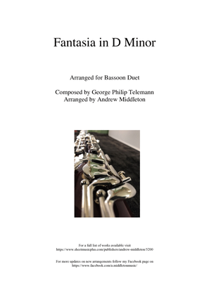 Book cover for Fantasia in D Minor arranged for Bassoon Duet