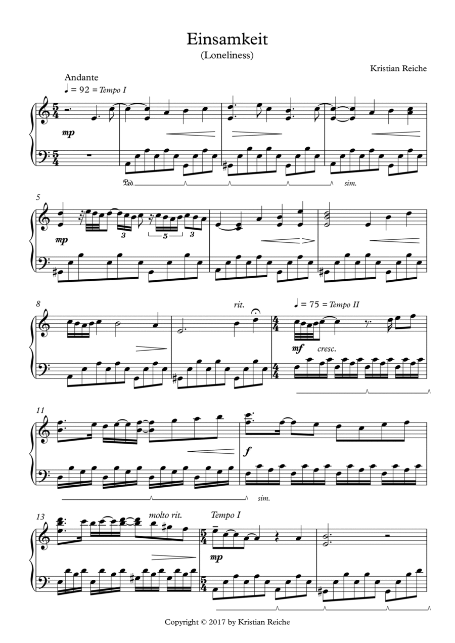 Einsamkeit (Loneliness) Piano Solo scores gallery preview page 1
