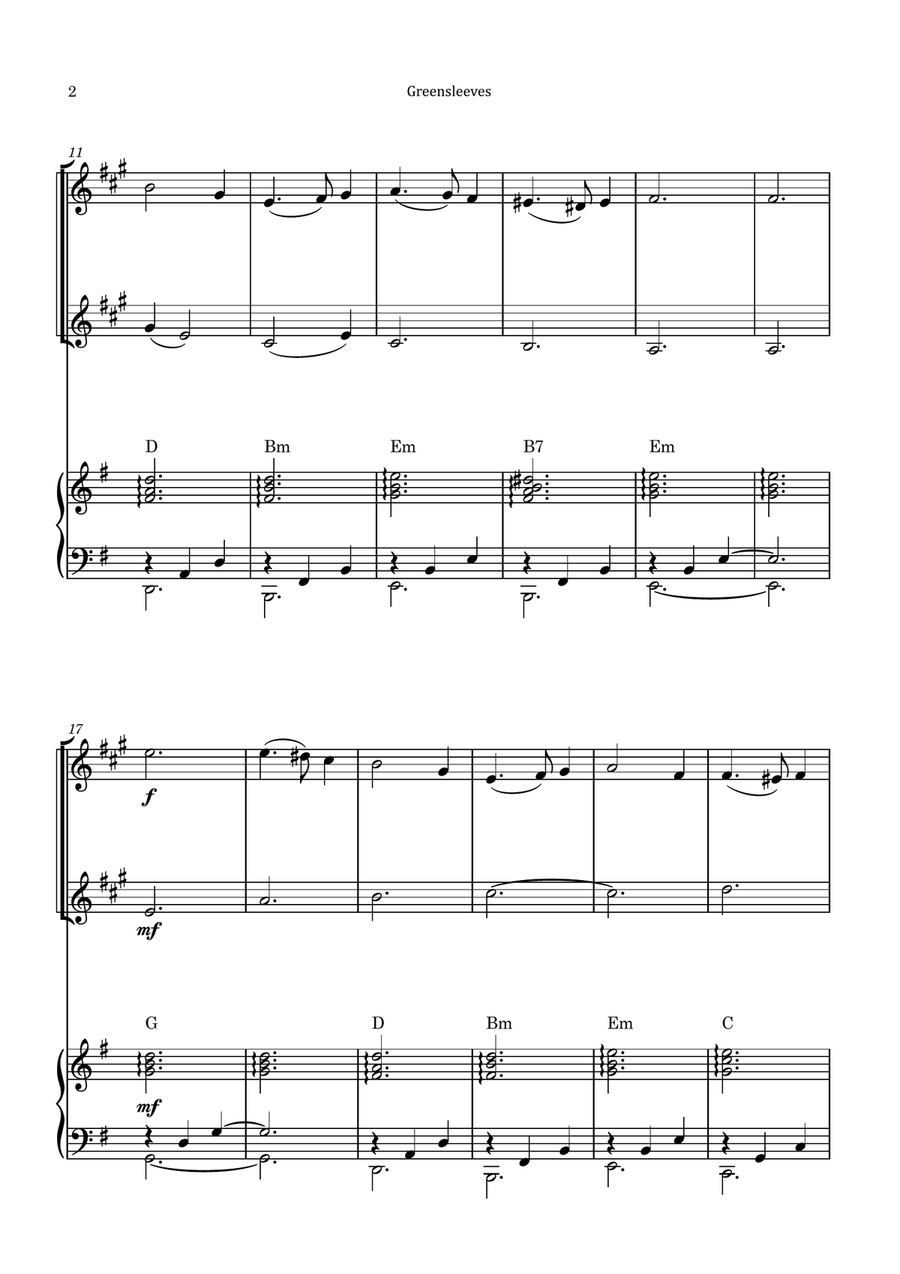 Greensleeves Trumpet Duet scores gallery preview page 2