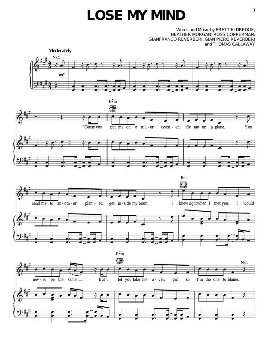 Lose My Mind Piano, Vocal, Guitar scores gallery preview page 1