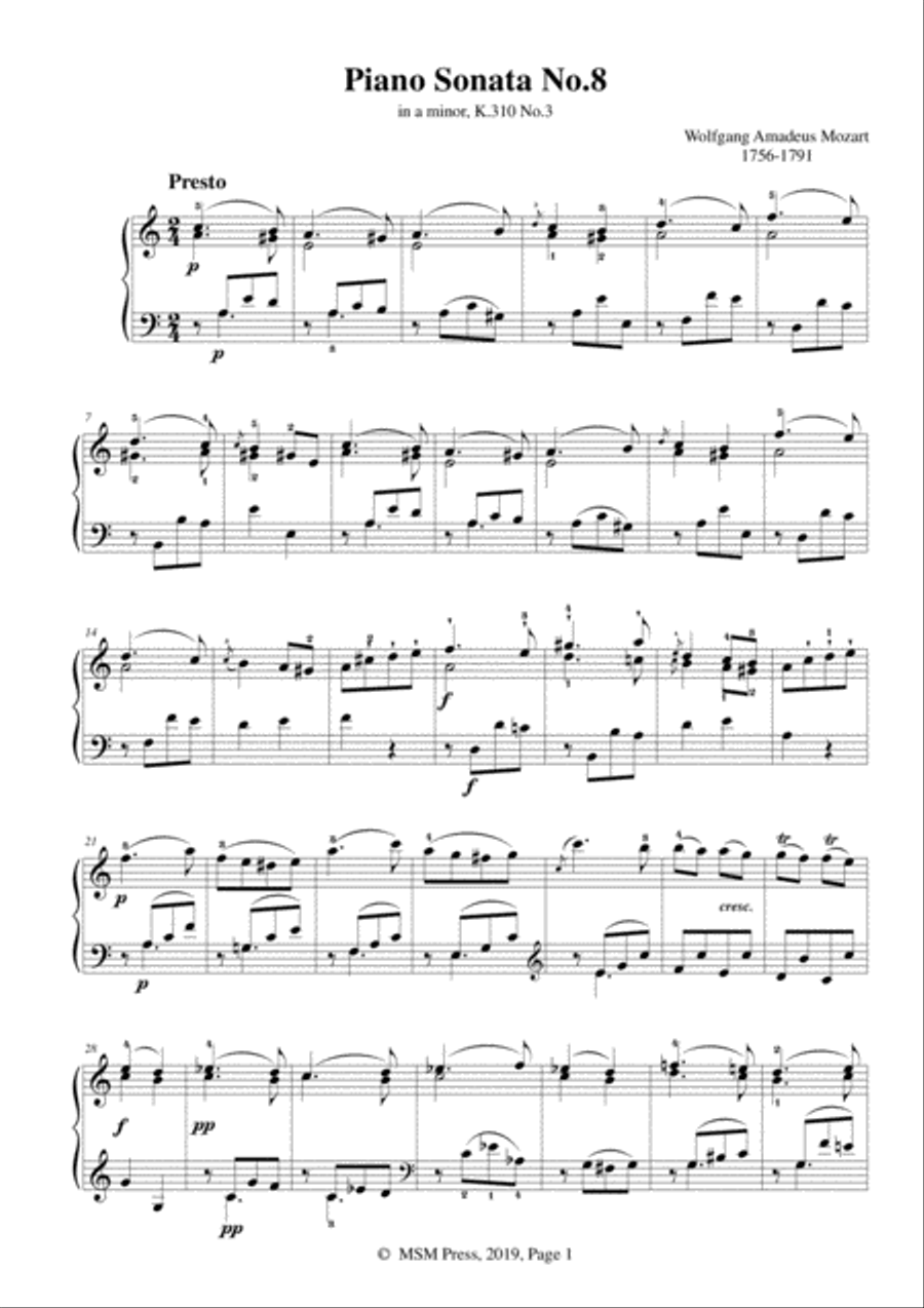 Mozart-Piano Sonata No.8 in a minor,K.310,No.3 Piano Solo scores gallery preview page 3
