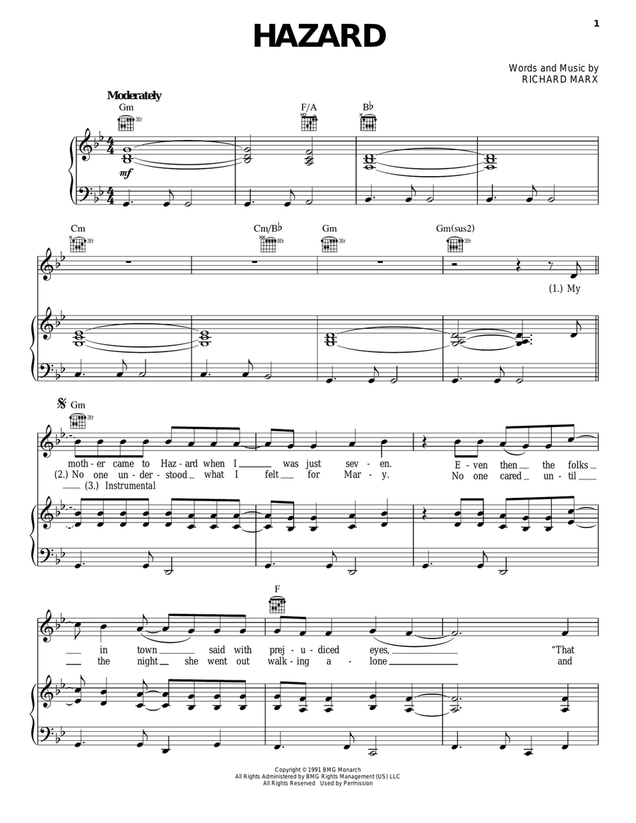 Hazard Piano, Vocal, Guitar scores gallery preview page 1
