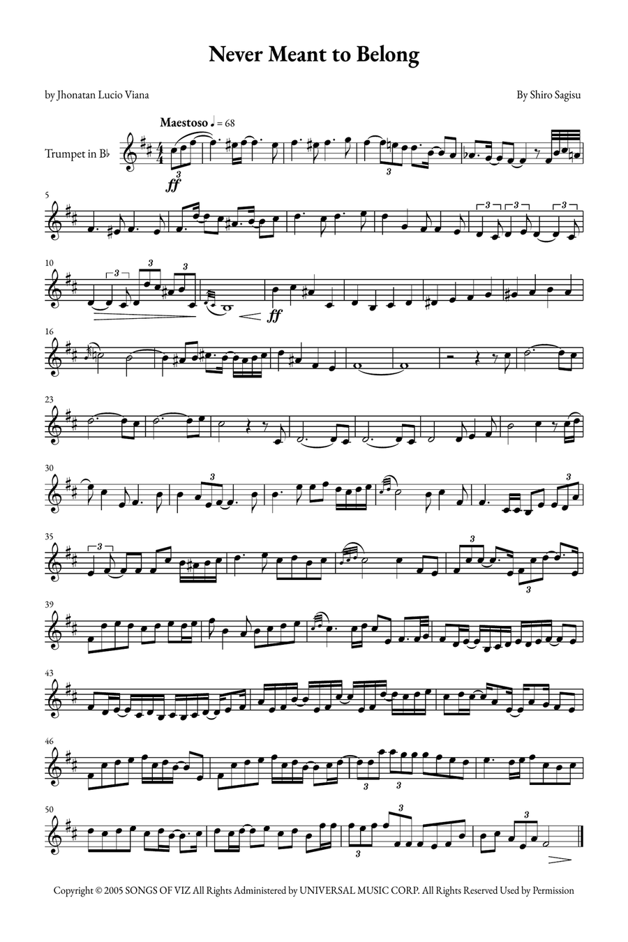 Never Meant To Belong B-Flat Trumpet scores gallery preview page 1