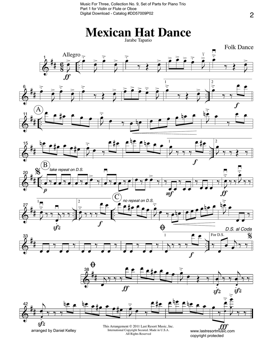 Mexican Hat Dance ~ Jarabe Tapatio for Piano Trio Chamber Orchestra scores gallery preview page 1