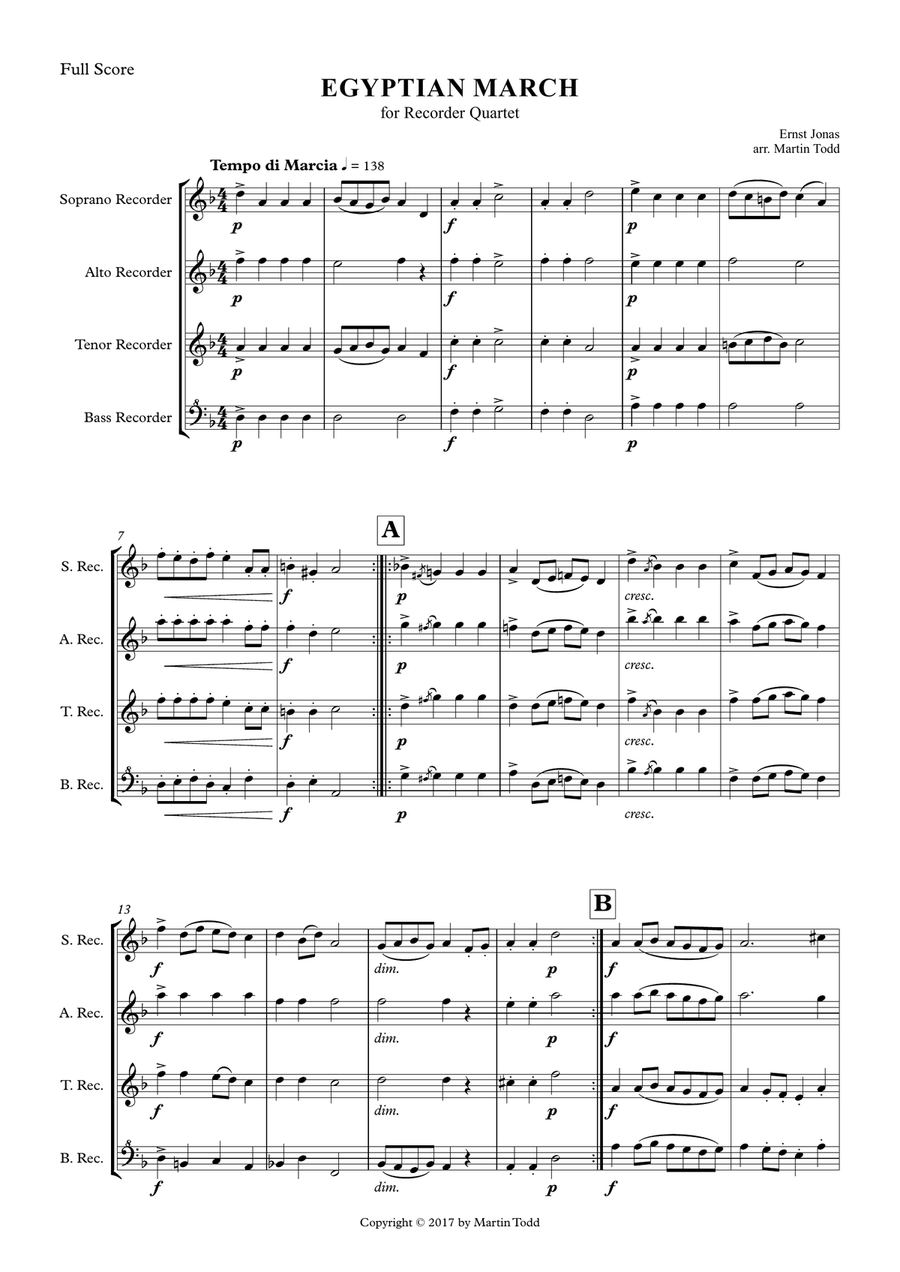 Egyptian March for Recorder Quartet (SATB) 4-Part scores gallery preview page 2