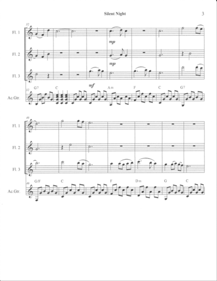 Silent Night Flute Trio with guitar Flute Solo scores gallery preview page 3