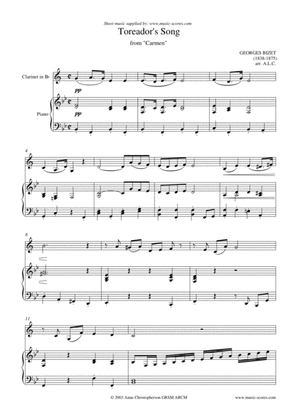 Book cover for The Toreador Song from Carmen (short version) - Clarinet and Piano