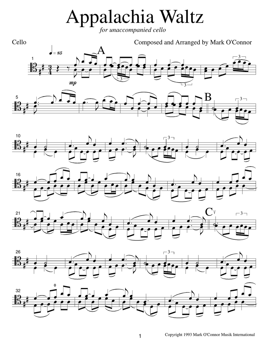 Appalachia Waltz (unaccompanied cello) Cello Solo scores gallery preview page 4