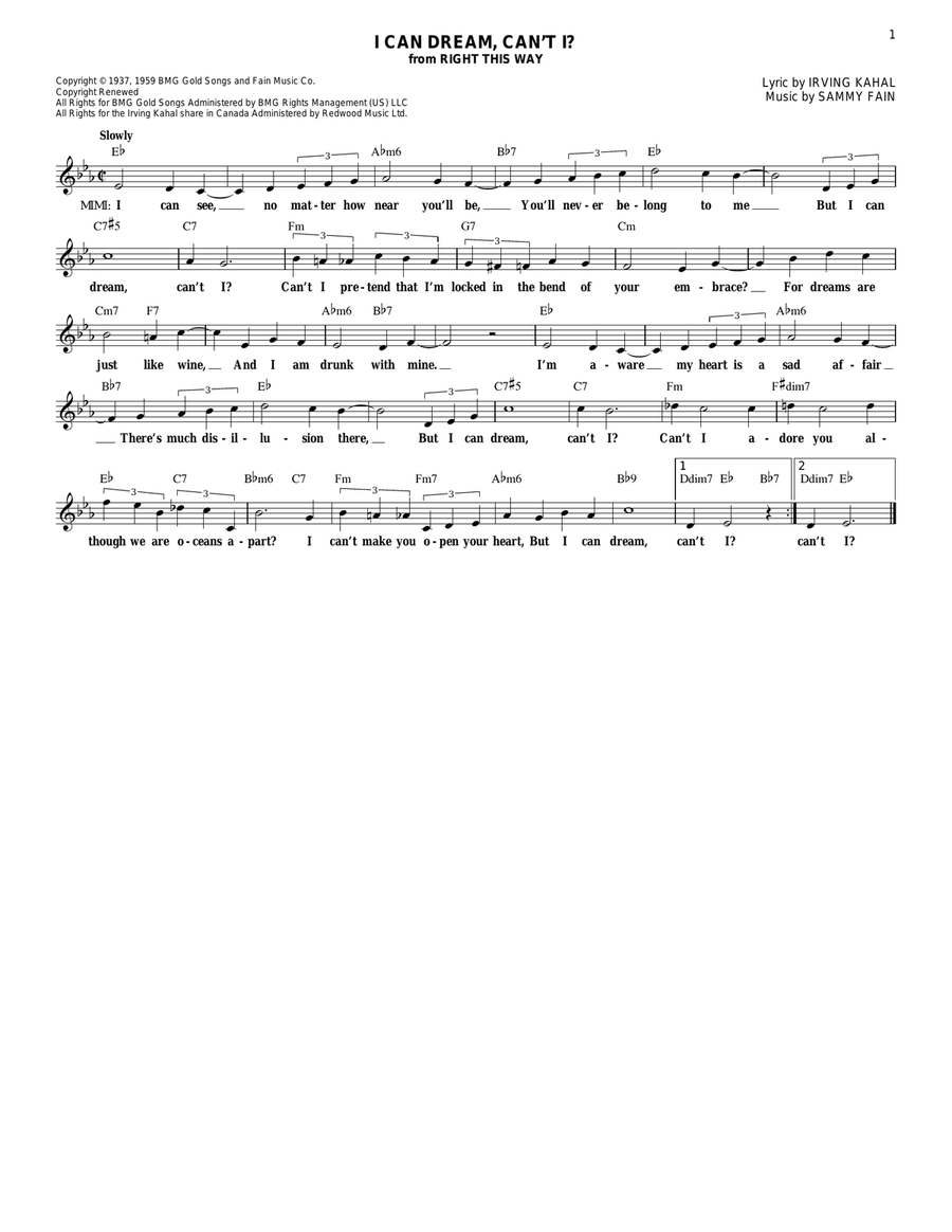 I Can Dream, Can't I? (from Right This Way) Guitar scores gallery preview page 1