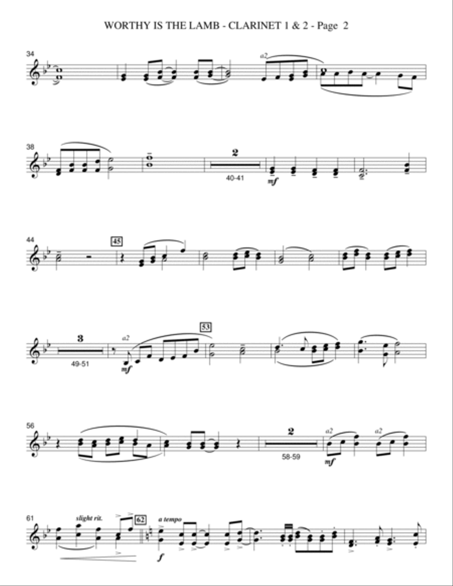 Worthy Is The Lamb - Bb Clarinet 1,2 Choir scores gallery preview page 2