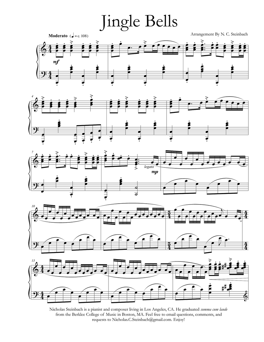 Jingle Bells Piano Solo Easy Piano scores gallery preview page 1