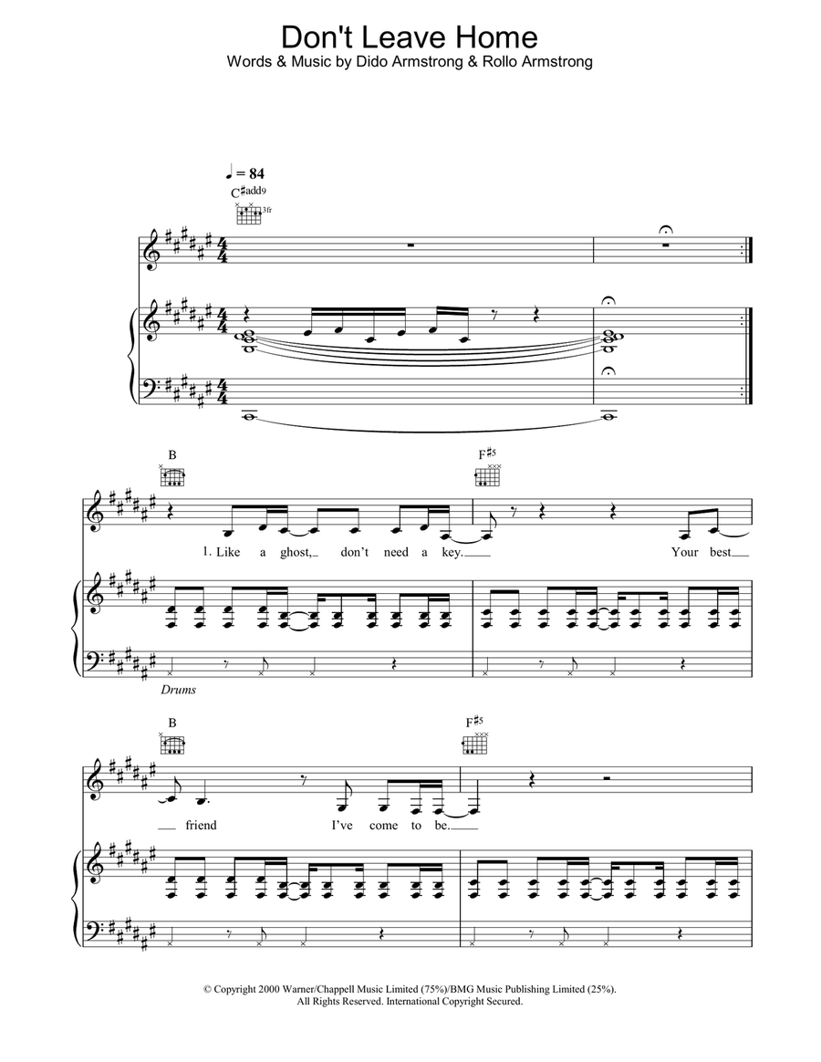 Don't Leave Home Piano, Vocal, Guitar scores gallery preview page 1