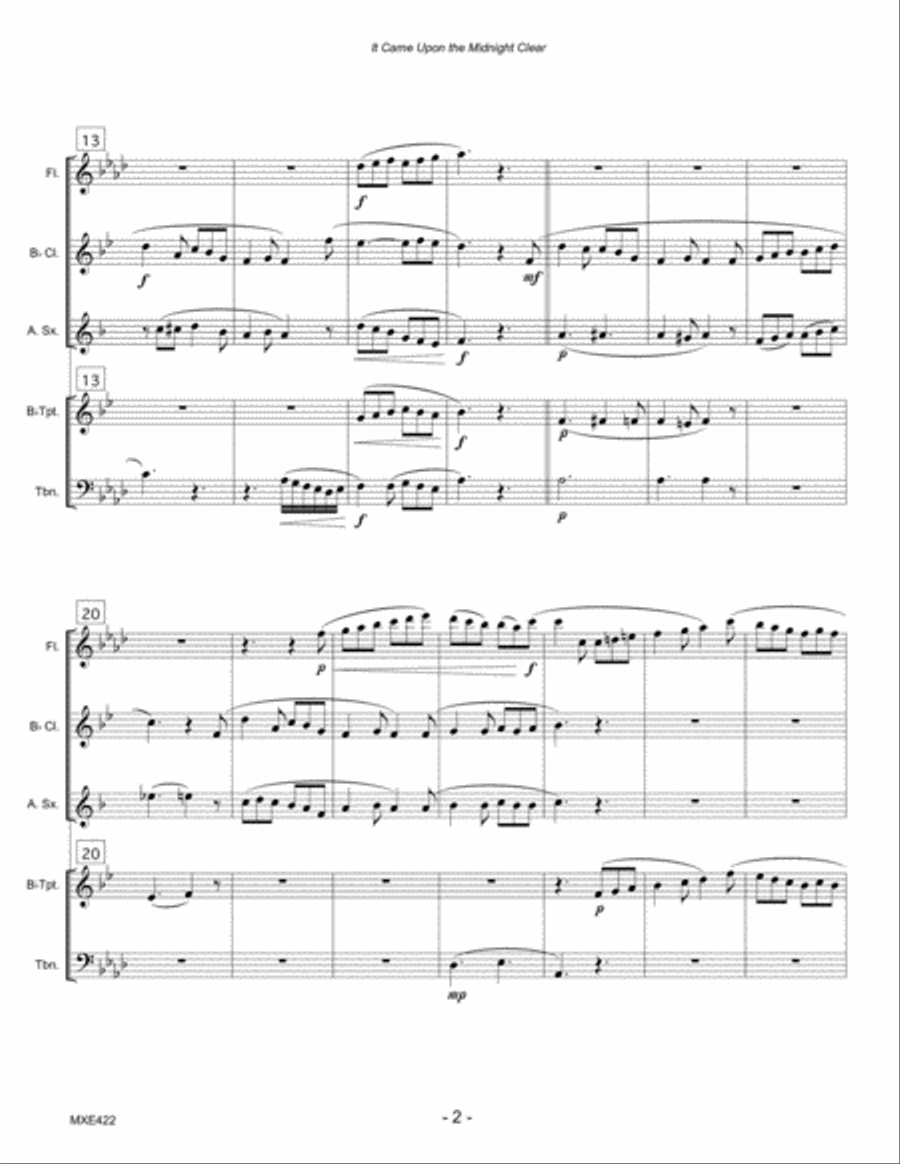 IT CAME UPON THE MIDNIGHT CLEAR - MIXED ENSEMBLE (Quintet) unaccompanied Small Ensemble scores gallery preview page 2