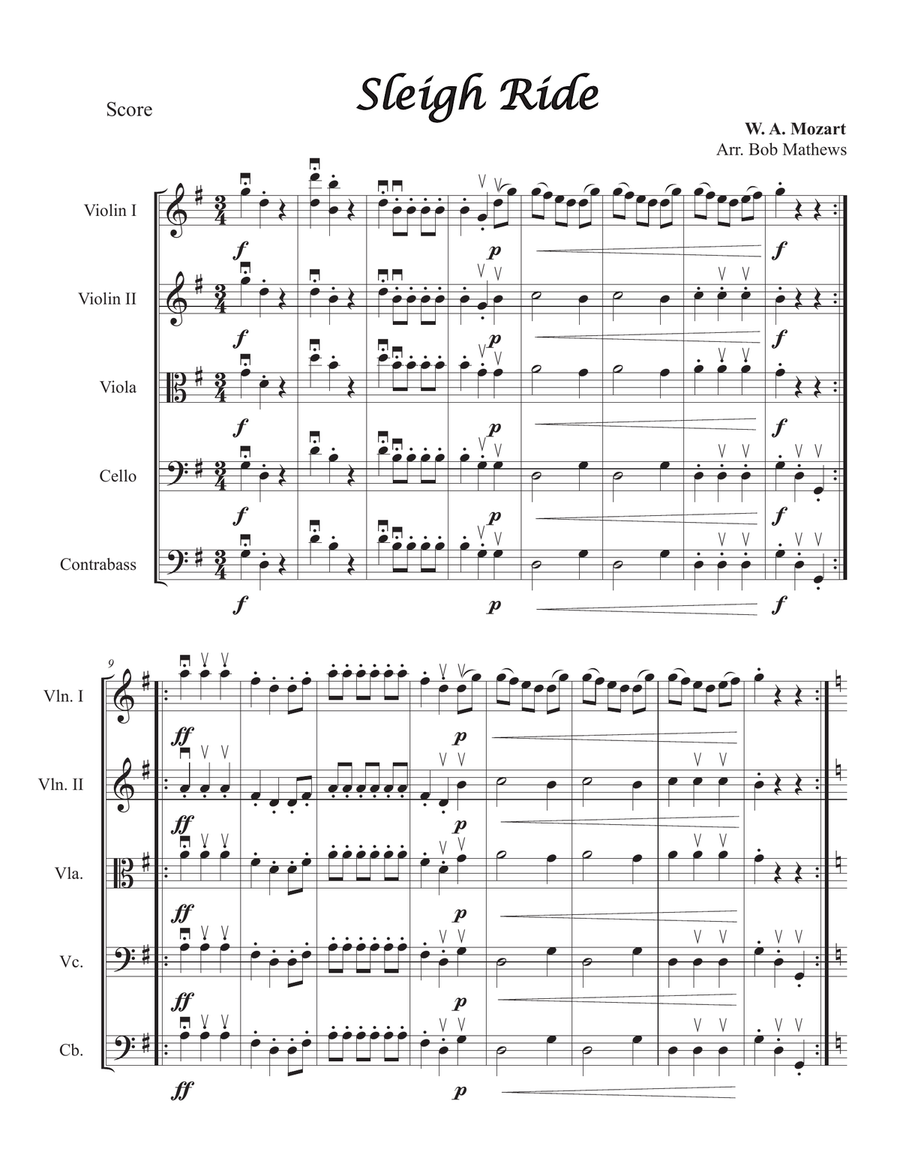 Mozart Sleigh Ride for String Orchestra String Orchestra scores gallery preview page 1