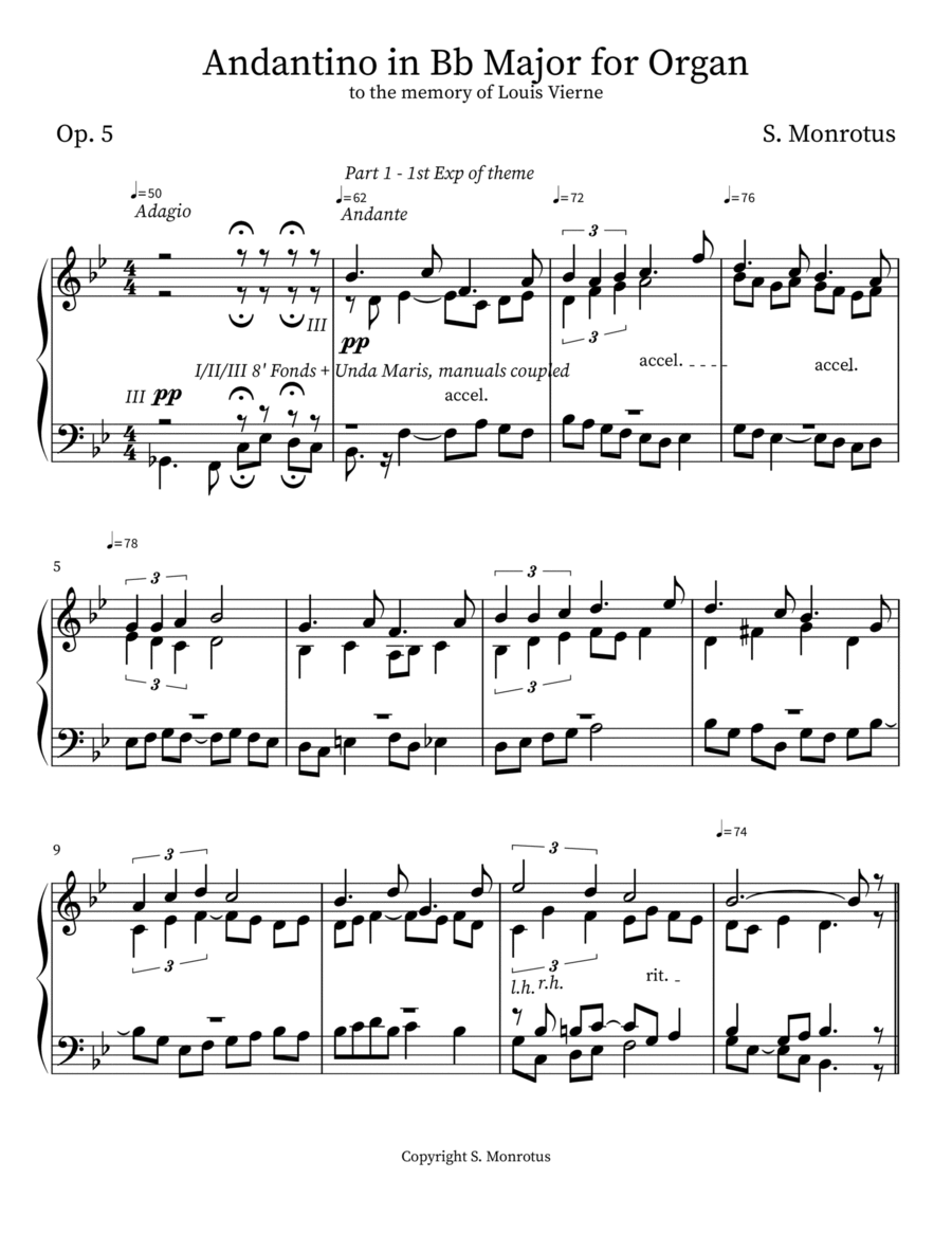 Andantino in Bb Major for Organ Organ Solo scores gallery preview page 1