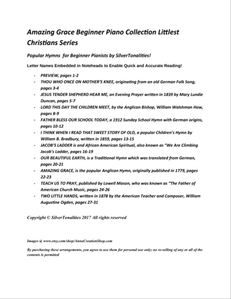 Amazing Grace Popular Christian Hymns for Beginner Piano Piano Method scores gallery preview page 2