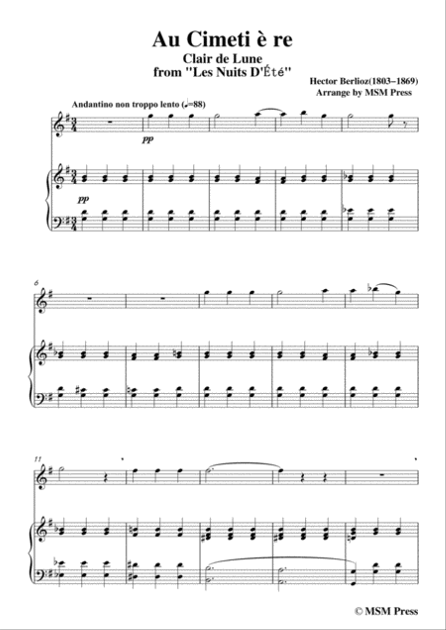 Berlioz-Au Cimetière,for Violin and Piano Voice scores gallery preview page 3