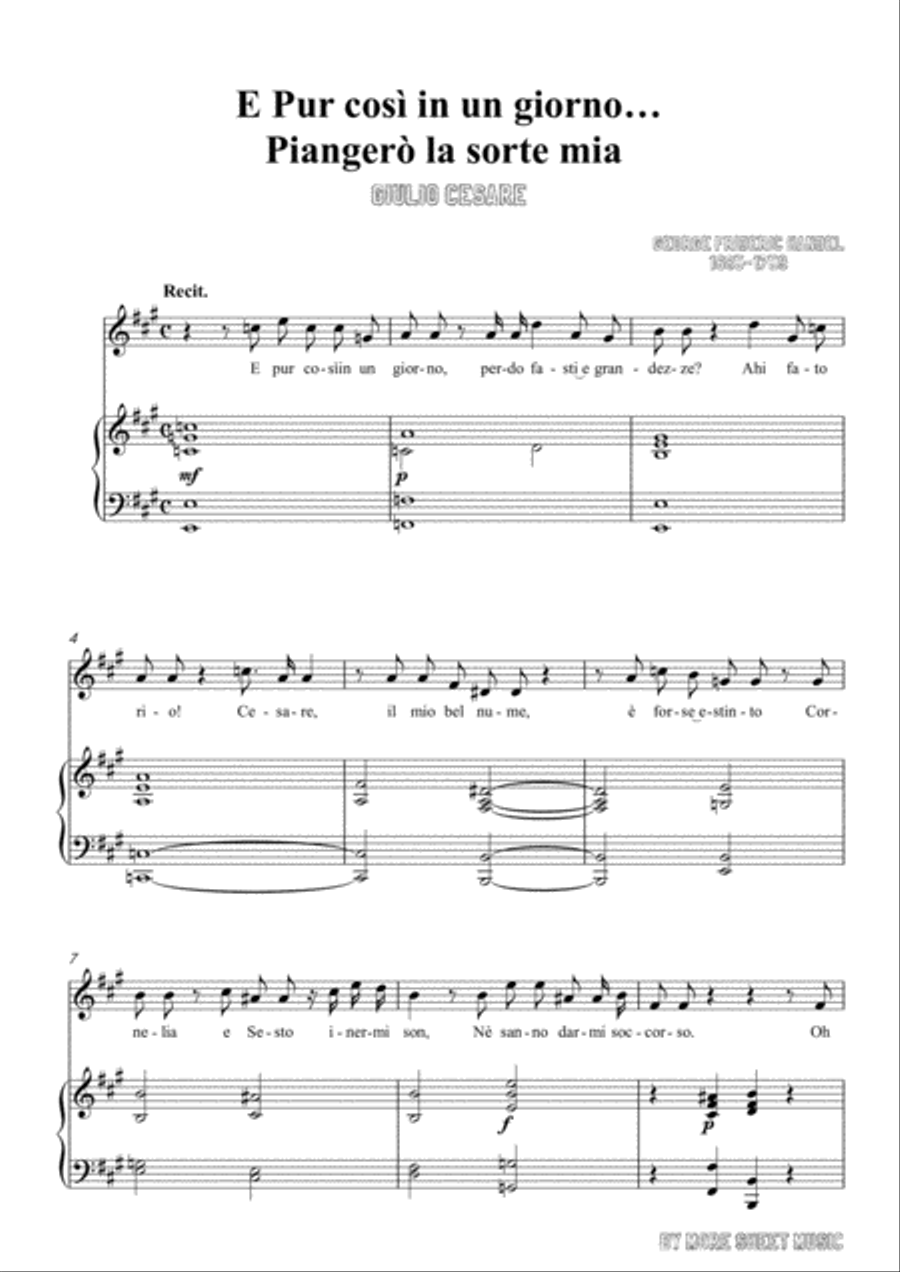 Handel-E pur così in un giorno...Piangerò la sorte mia in D Major,for Voice and Piano Voice Solo scores gallery preview page 3