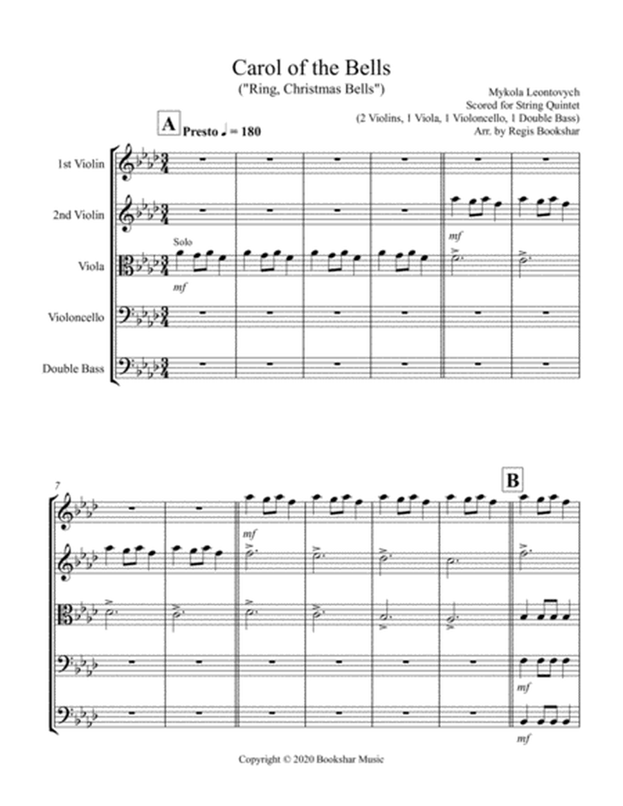Carol of the Bells (F min) (String Quintet - 2 Violin, 1 Viola, 1 Cello, 1 Bass) image number null