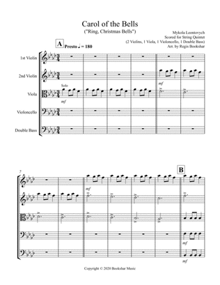 Carol of the Bells (F min) (String Quintet - 2 Violin, 1 Viola, 1 Cello, 1 Bass)