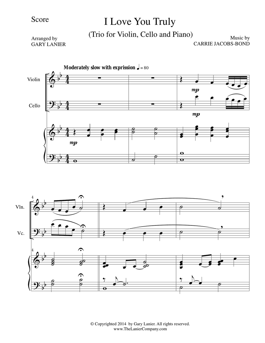 I LOVE YOU TRULY (Trio – Violin, Cello, and Piano with Score and Parts) Piano Trio scores gallery preview page 1