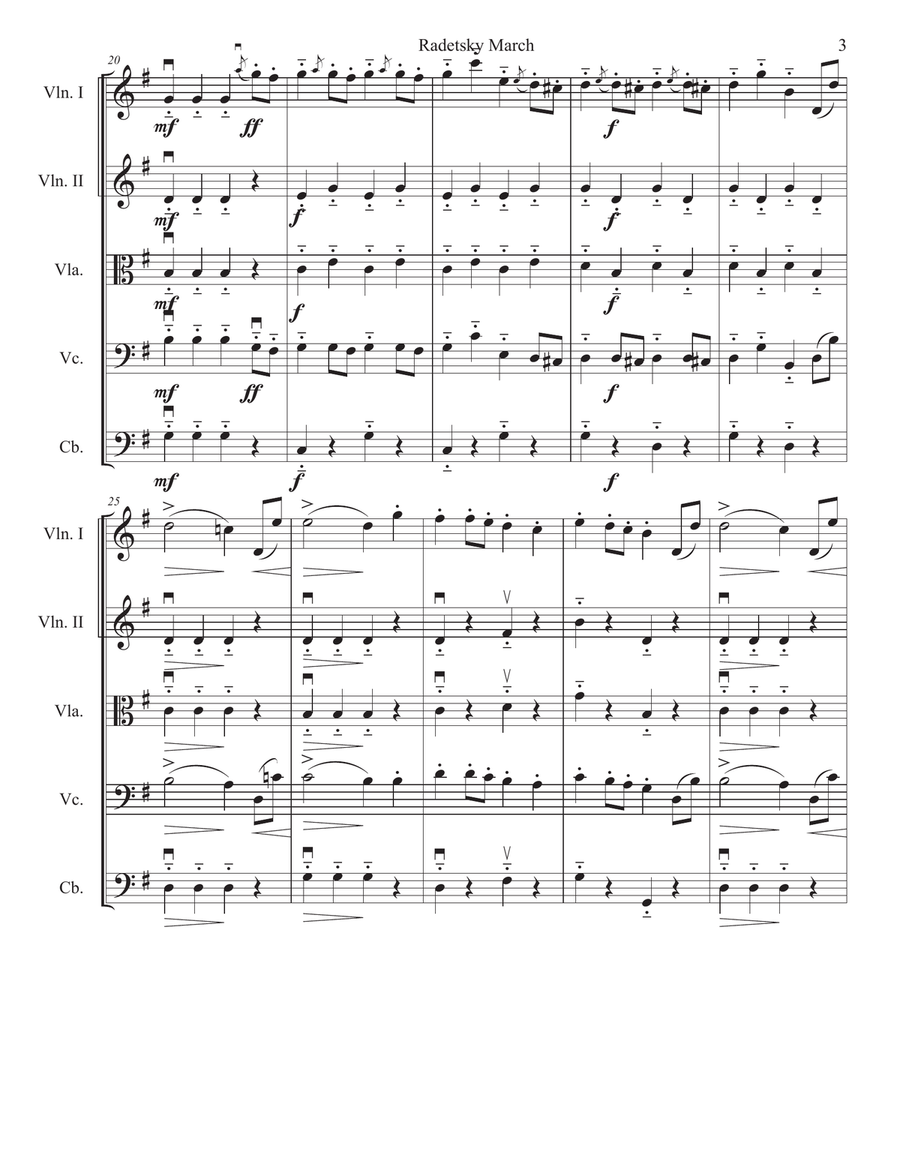 Radetzky March for String Orchestra String Quartet scores gallery preview page 3