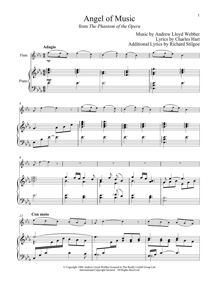 Angel Of Music (from The Phantom of The Opera) Flute Solo scores gallery preview page 1
